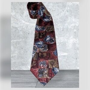 Tiziano 100% Silk Burgundy Wine Multicolor Floral Tie 4” Wide